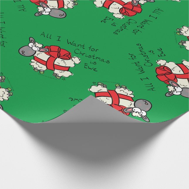 Funny Holiday Cute Sheep Christmas Cartoon Wrapping Paper (Corner)
