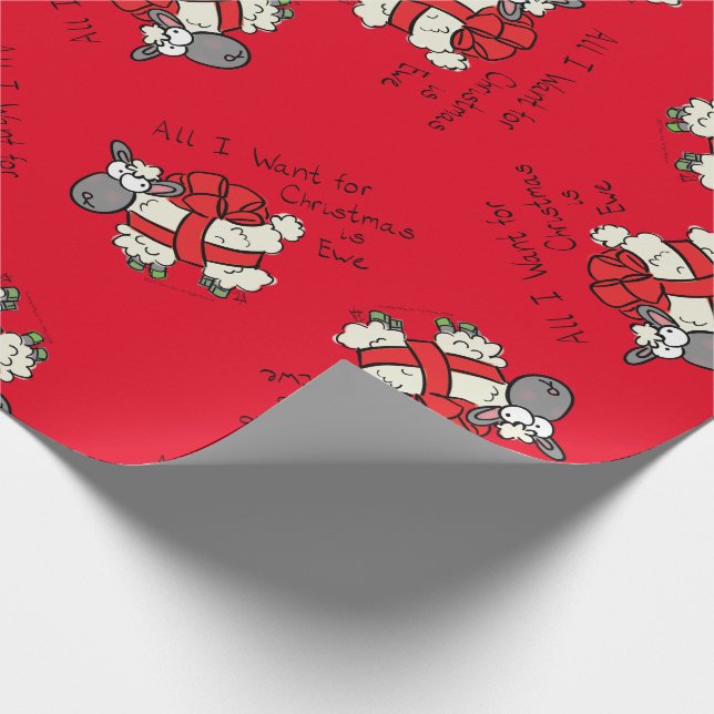 Funny Holiday Cute Sheep Christmas Cartoon Wrapping Paper (Corner)