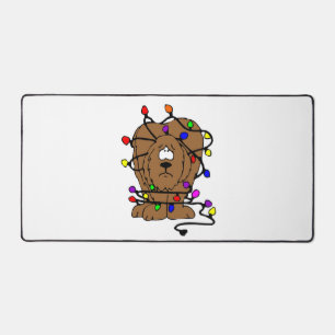 Funny Holiday Dog Christmas Lights Disaster Xmas Desk Mat