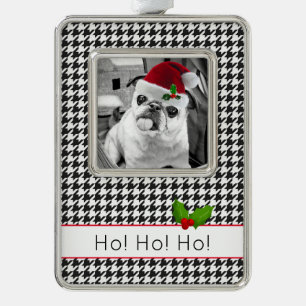 Funny Holiday Dog Photo Name Holly Festive Pet Silver Plated Framed Ornament