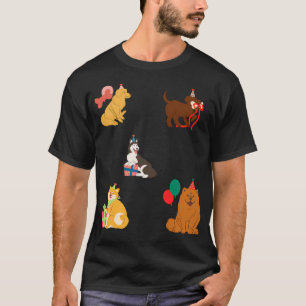 Funny holiday dogs. Dogs with cakes and balloons p T-Shirt