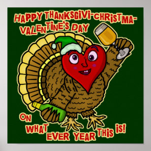 Funny Holiday Drunk Turkey Heart Poster
