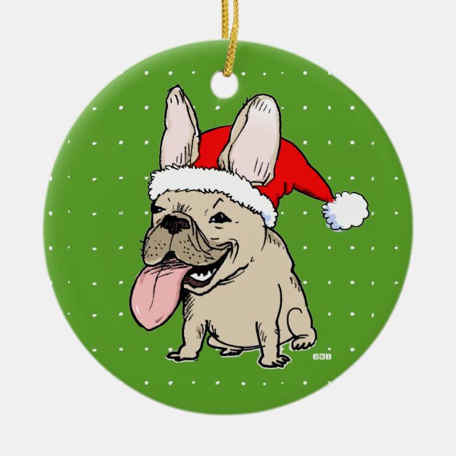 Funny Holiday French Bulldog Frenchie Christmas Ceramic Tree Decoration (Front)