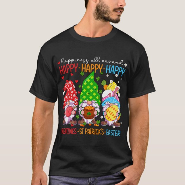 Funny Holiday Gnome Valentines St Patrick Easter T-Shirt (Front)