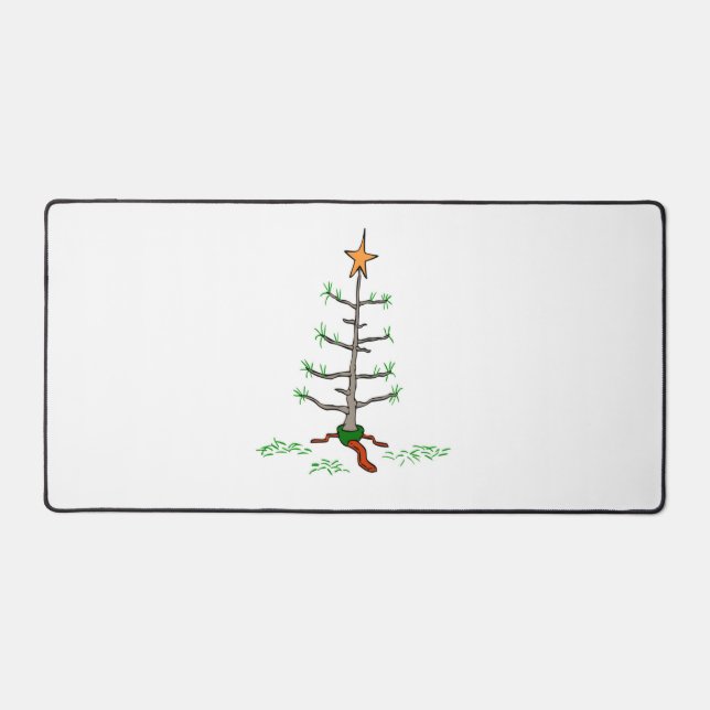 Funny Holiday Joke Sad Looking Christmas Tree Desk Mat (Front)