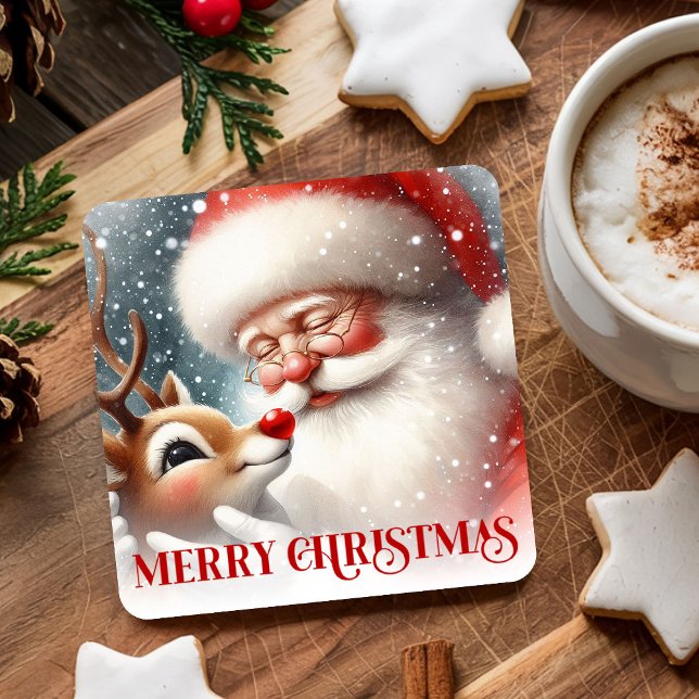 Funny Holiday Paper Coasters Santa and Rudolph (Funny Holiday Paper Coasters Santa and Rudolph)