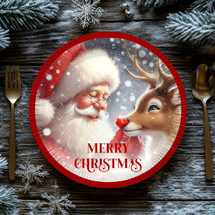 Funny Holiday Plates Santa and Red Nose Rudolph