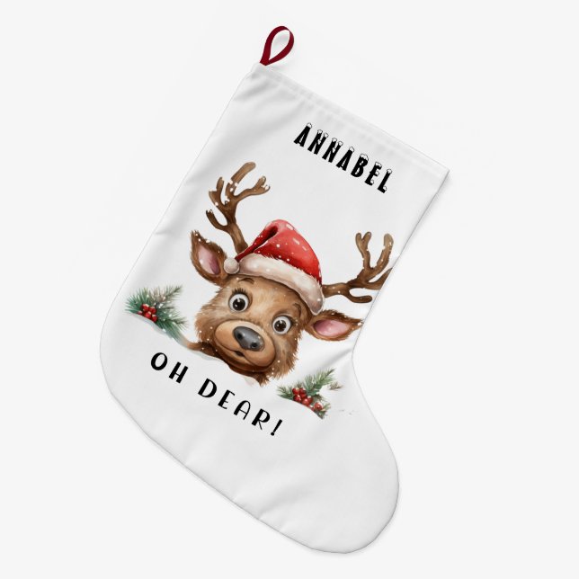 FUNNY Holiday Reindeer  Large Christmas Stocking (Front (Hanging))