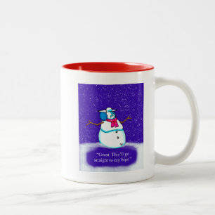Funny Holiday Snow Woman Cartoon Two-Tone Coffee Mug