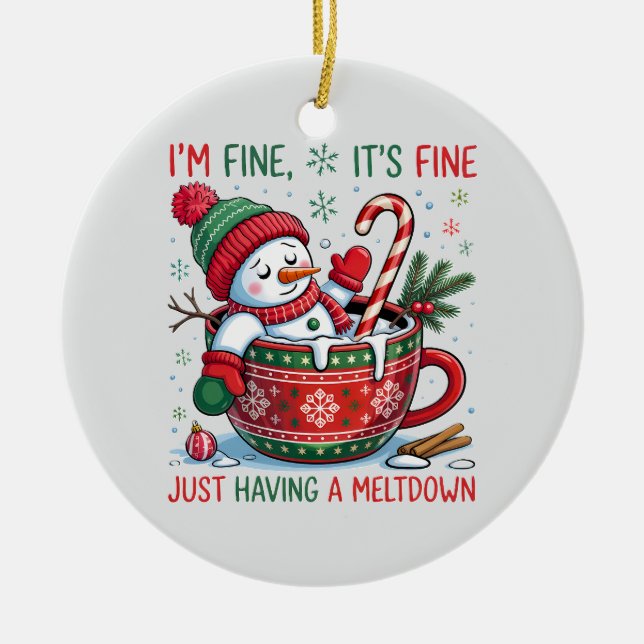 “Funny Holiday – Snowman Meltdown  Ceramic Ornament (Front)