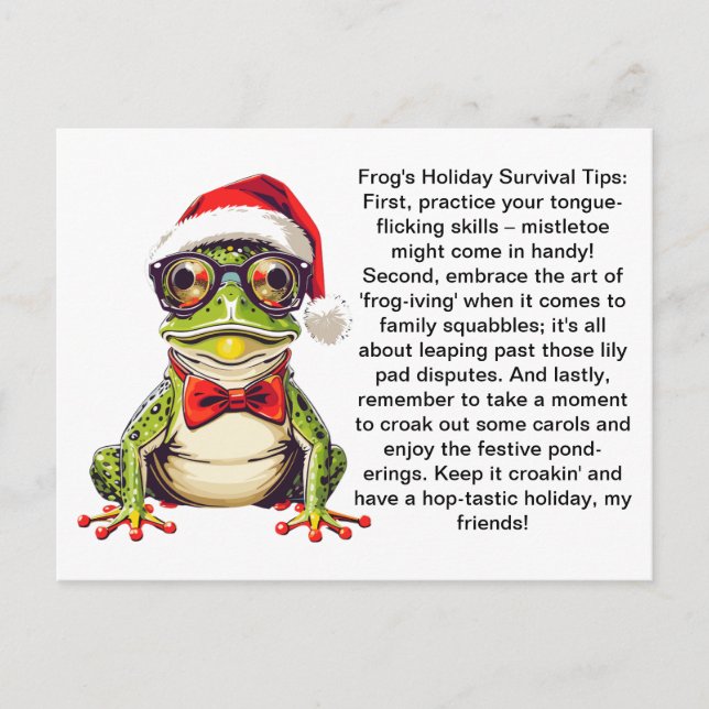 Funny Holiday Survival Tips From A Frog Postcard (Front)