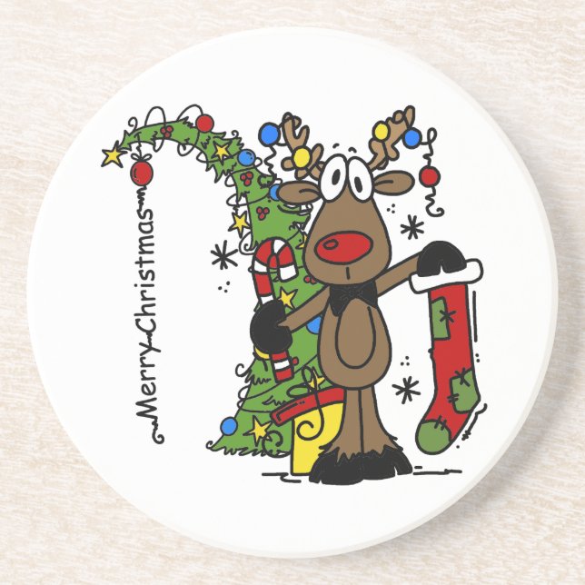 Funny Holidays Merry Christmas Reindeer Coaster (Front)