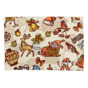 Funny Holidays Vintage Christmas Icons Pillowcase