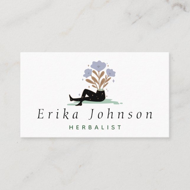 Funny Holistic Floral Silhouette Herbalist Healing Business Card (Front)