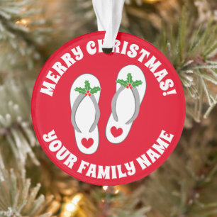 Funny holly leaf beach sandals tropical Christmas Ornament