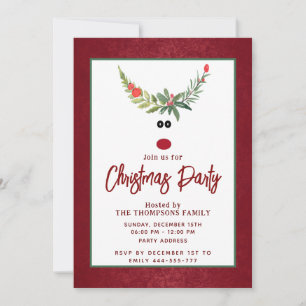 Funny holly reindeer Christmas party corporate  Invitation