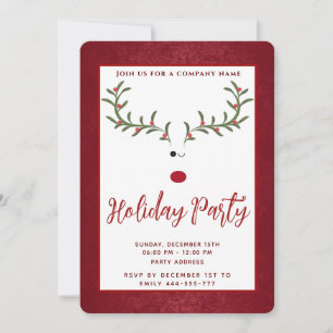 Funny holly reindeer holiday party corporate  invitation