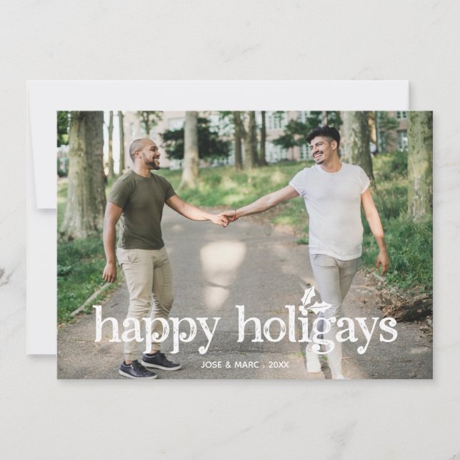 Funny Holly Typography Happy Holigays Photo Holiday Card (Front)
