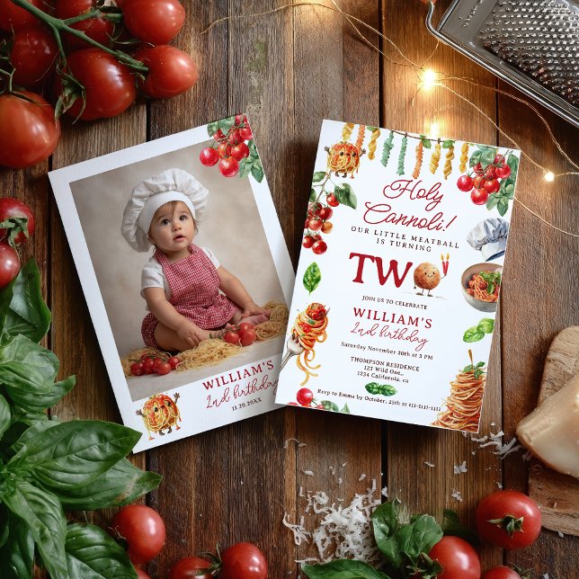 Funny Holy Cannoli little meatball 2nd birthday Invitation (Funny Holy Cannoli little meatball 2nd birthday Invitation)