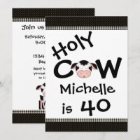 Funny Holy Cow 40th Humourous Birthday Invitation