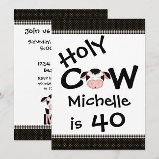Funny Holy Cow 40th Humourous Birthday Invitation