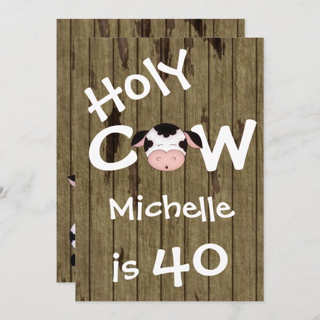 Funny Holy Cow 40th Humourous Birthday Invitation (Front/Back)