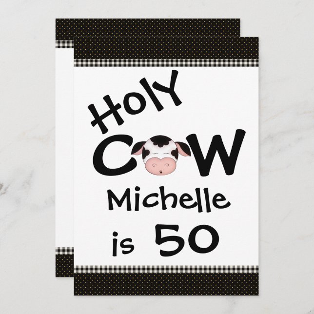 Funny Holy Cow 50th Birthday Party Invitation (Front/Back)