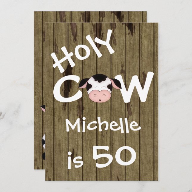 Funny Holy Cow 50th Humourous Birthday Party Invitation (Front/Back)
