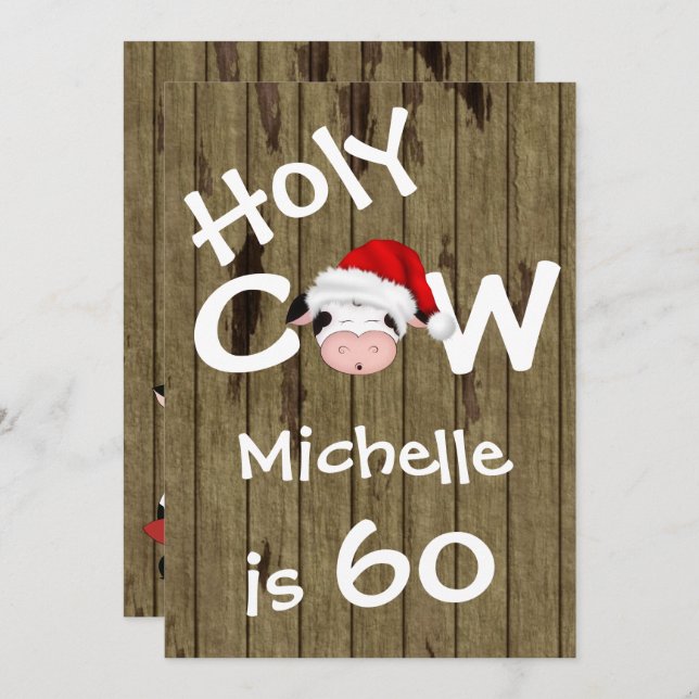 Funny Holy Cow 60th Christmas Holiday Birthday Invitation (Front/Back)
