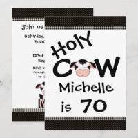 Funny Holy Cow 70th Birthday Party Invitation