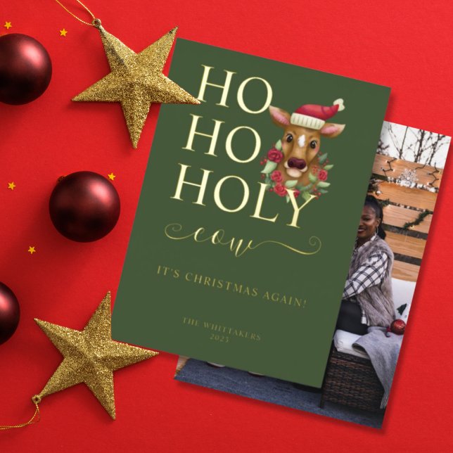 Funny Holy Cow Christmas Photo Foil Holiday Card (Creator Uploaded)
