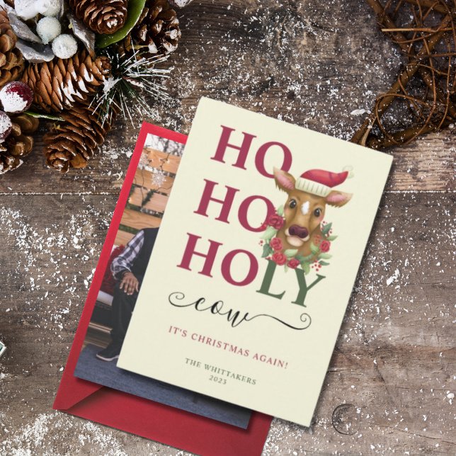 Funny Holy Cow Christmas Photo Holiday Card (Creator Uploaded)