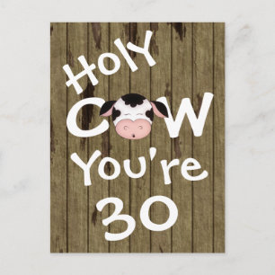 Funny Holy Cow You're 30 Birthday Postcard