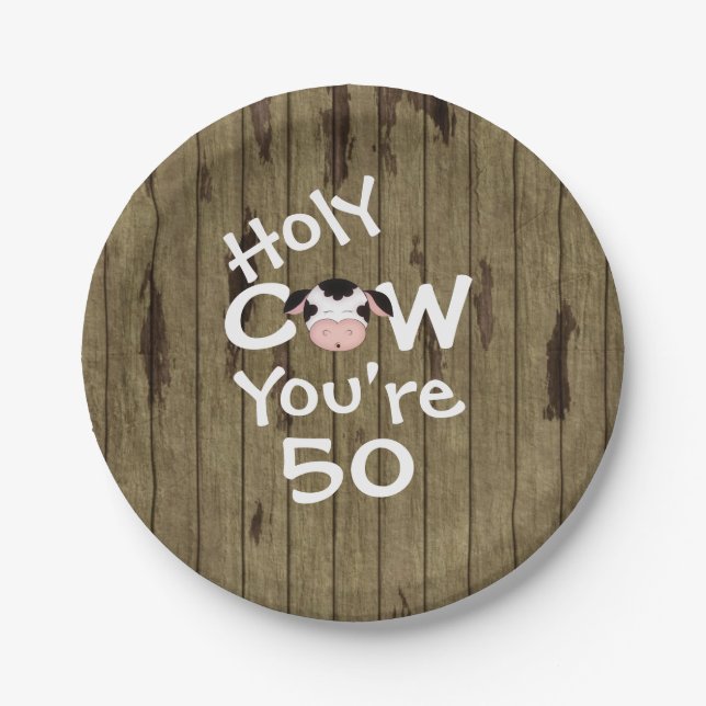 Funny Holy Cow You're 50 Humourous Birthday Paper Plate (Front)