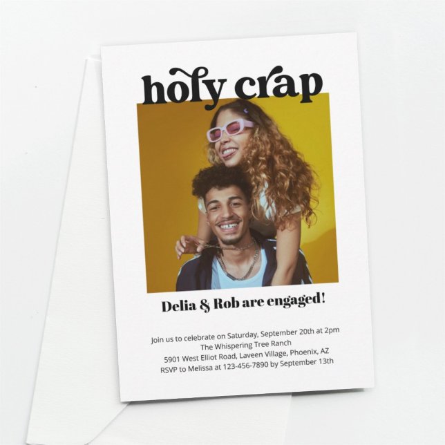 Funny Holy Crap Engagement Party Photo Invitation (Creator Uploaded)