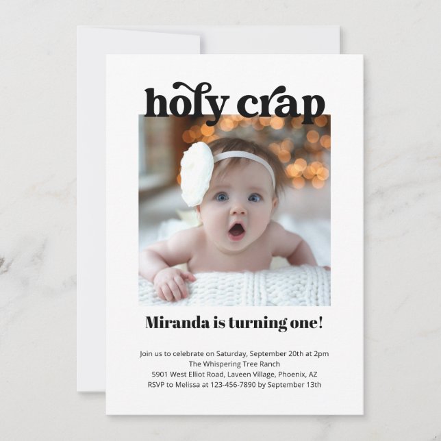 Funny Holy Crap Girl or Boy First Birthday Party Invitation (Front)