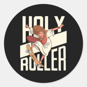 Funny Holy Roller Skateboarding Jesus Classic Round Sticker