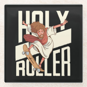 Funny Holy Roller Skateboarding Jesus Glass Coaster