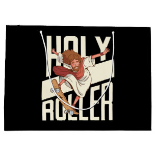Funny Holy Roller Skateboarding Jesus Large Gift Bag