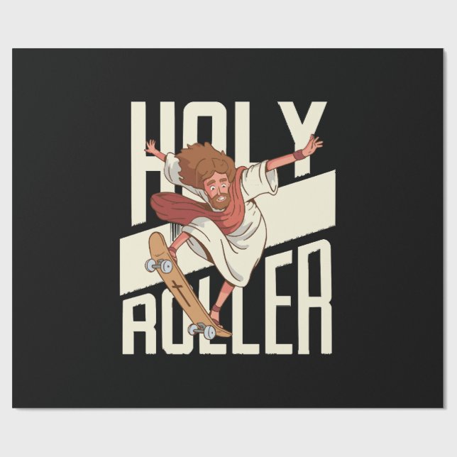 Funny Holy Roller Skateboarding Jesus Wrapping Paper (Flat)