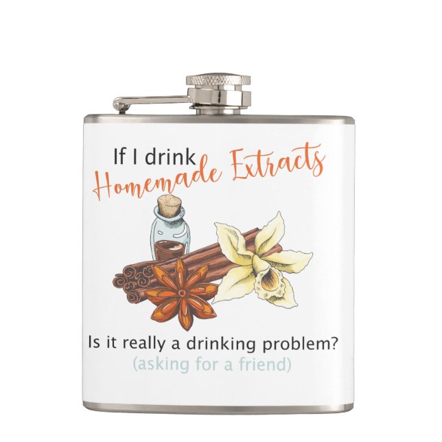 Funny home baker drinking flask, homemade extracts hip flask (Front)