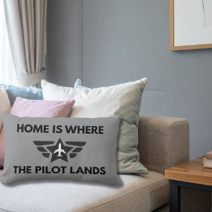 Funny Home Is Where The Pilot Lands Plane Welcome Lumbar Cushion
