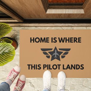 Funny Home Where This Pilot Lands Plane Welcome  Doormat