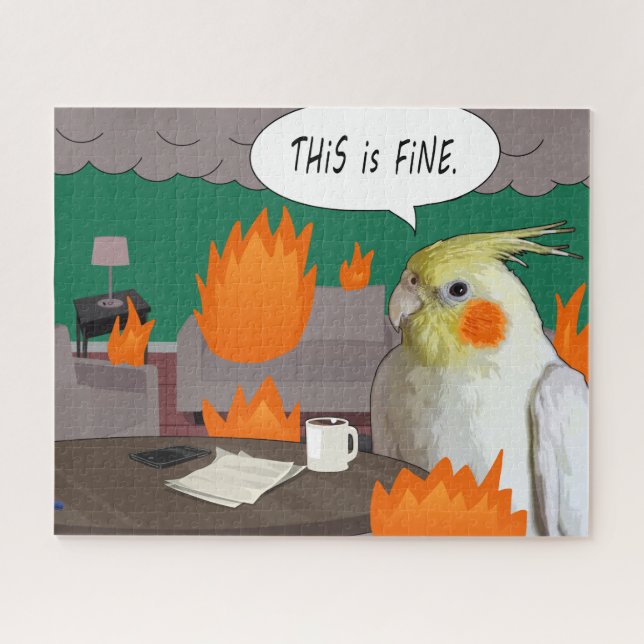 Funny Homeschool Cockatiel This Is Fine Chaos Meme Jigsaw Puzzle (Horizontal)