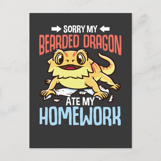 Funny Homework Excuse Kids Bearded Dragon Postcard (Front)