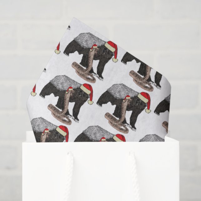 Funny Honey Badger & Cobra Santa Christmas Tissue Paper (Gift Bag)
