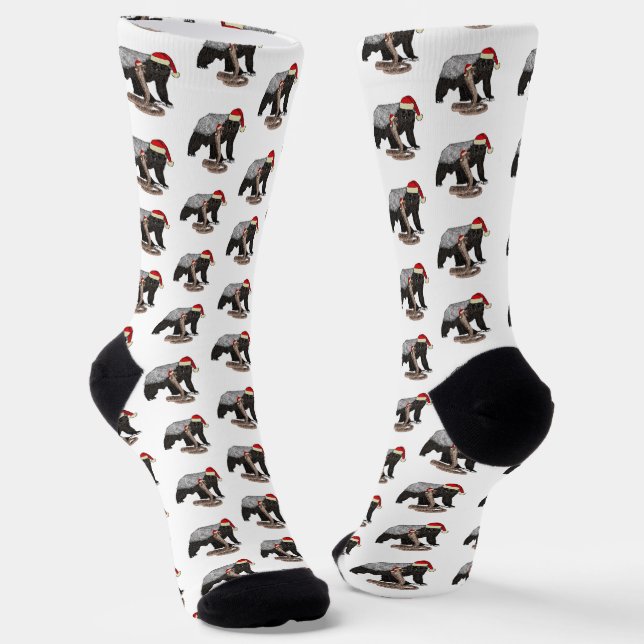 Funny Honey Badger Cobra Snake Badass Christmas Socks (Angled)