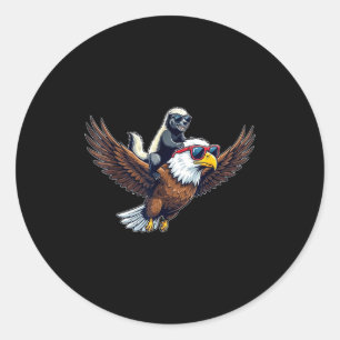 Funny honey badger riding bald eagle sunglasses classic round sticker