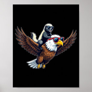 Funny honey badger riding bald eagle sunglasses poster
