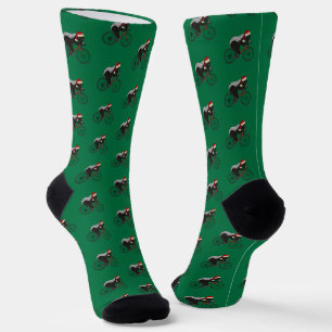 Funny Honey Badger Santa Cyclist Green Christmas Socks